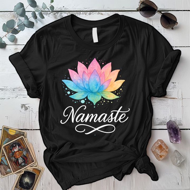 Namaste Watercolor Lotus T-Shirt Mockup Black