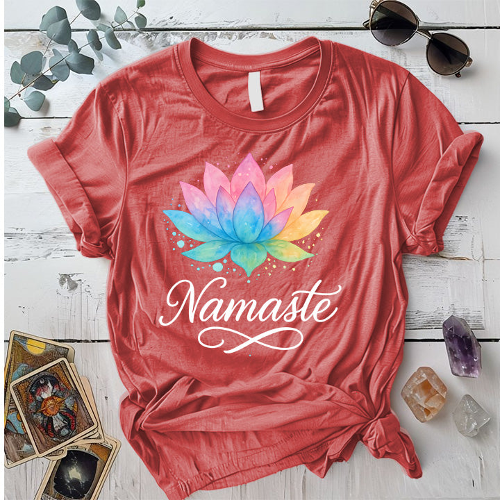 Namaste Watercolor Lotus T-Shirt Mockup Coral Silk