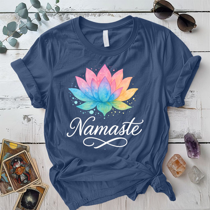 Namaste Watercolor Lotus T-Shirt Mockup Indigo Blue