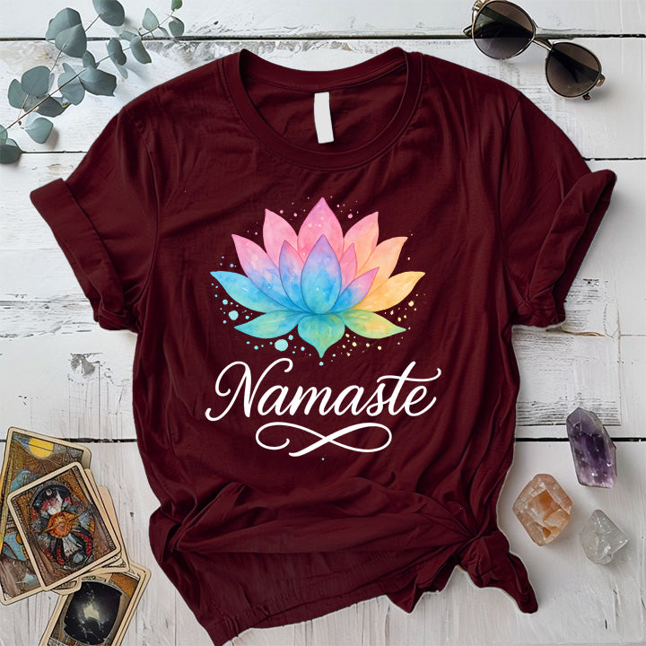 Namaste Watercolor Lotus T-Shirt Mockup Maroon