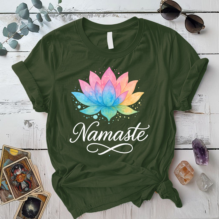 Namaste Watercolor Lotus T-Shirt Mockup Military Green