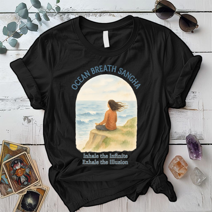 Ocean Breath Sangha T-Shirt Mockup Black