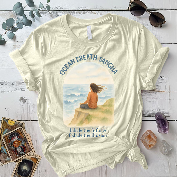 Ocean Breath Sangha T-Shirt Mockup Natural