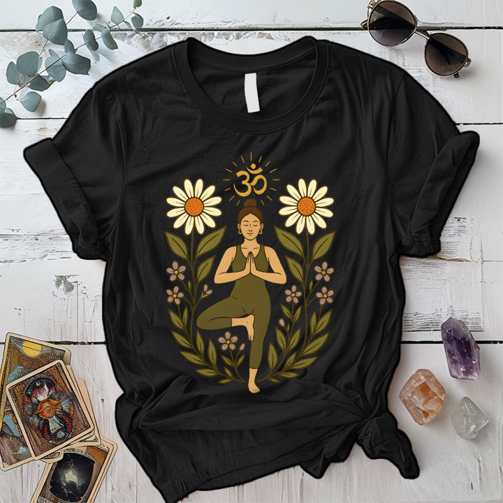Om Bloom Serenity T-Shirt Mockup Black