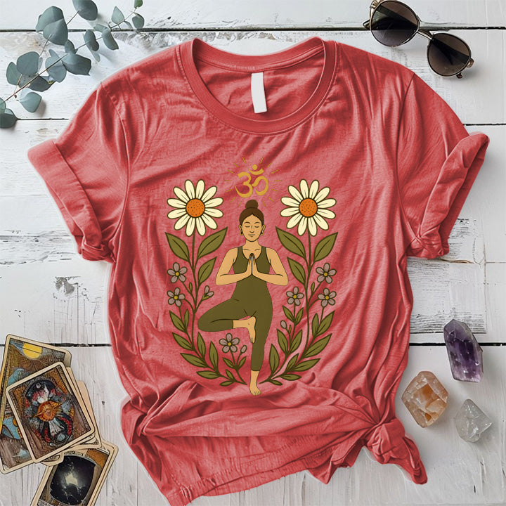 Om Bloom Serenity T-Shirt Mockup Coral Silk