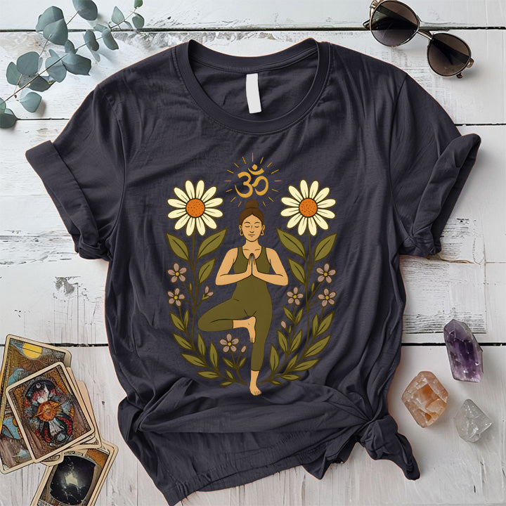 Om Bloom Serenity T-Shirt Mockup Dark Heather Grey
