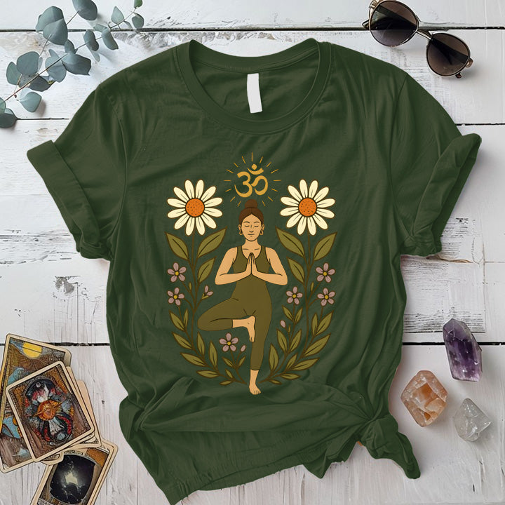 Om Bloom Serenity T-Shirt Mockup Military Green