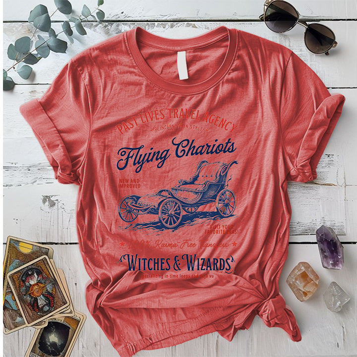 Past Lives Travel Agency T-Shirt Mockup Coral Silk