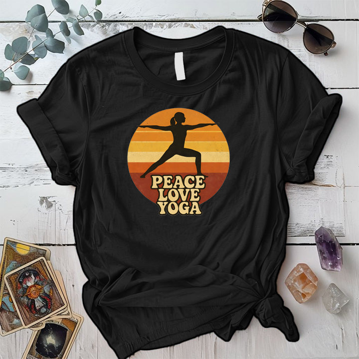 Peace Love Yoga Sunset T-Shirt Mockup Black