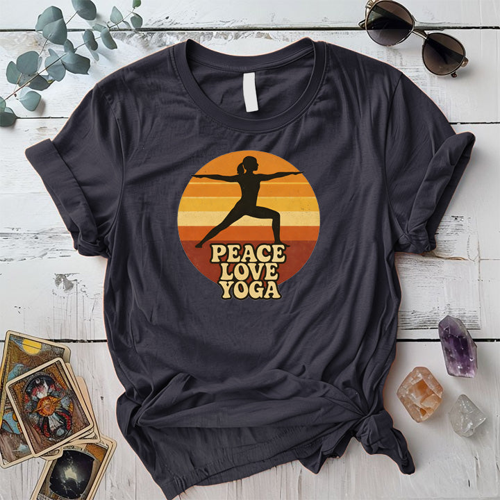 Peace Love Yoga Sunset T-Shirt Mockup Dark Heather Grey