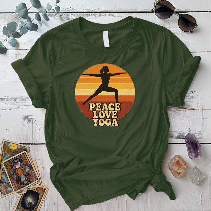 Peace Love Yoga Sunset T-Shirt Mockup Military Green