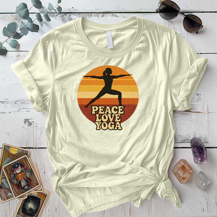 Peace Love Yoga Sunset T-Shirt Mockup Natural