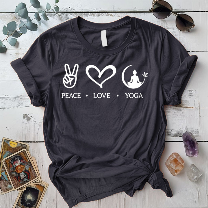 Peace Love Yoga T-Shirt Mockup Dark Heather Grey