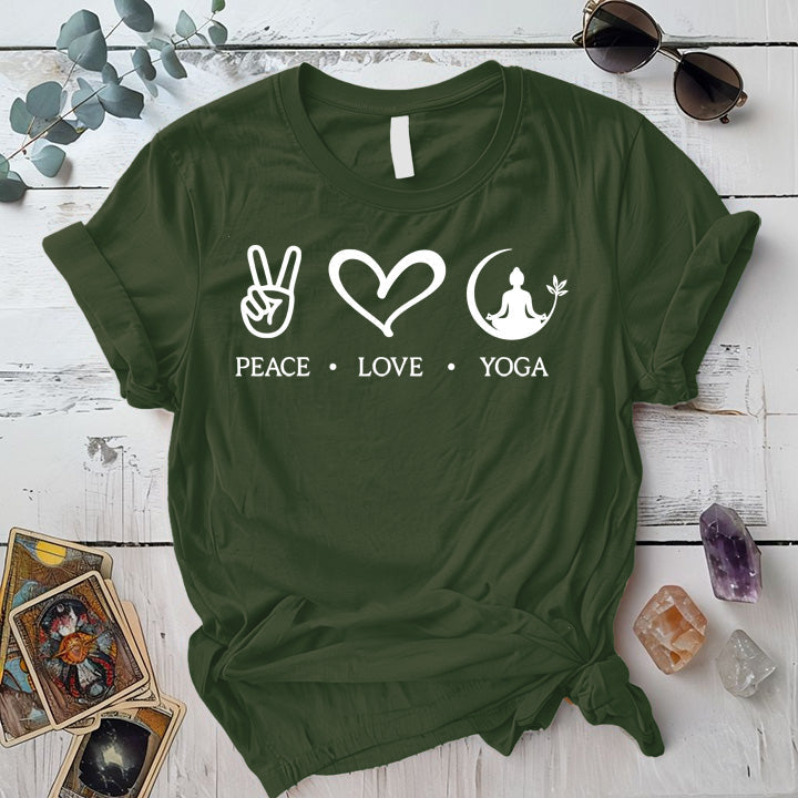 Peace Love Yoga T-Shirt Mockup Military Green