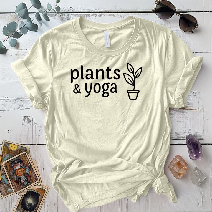 Plants and Yoga T-Shirt Mockup natural
