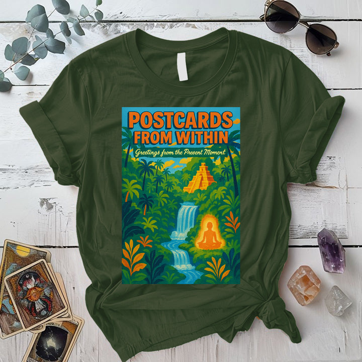 Postcards From Within T-Shirt Mockup Military Green