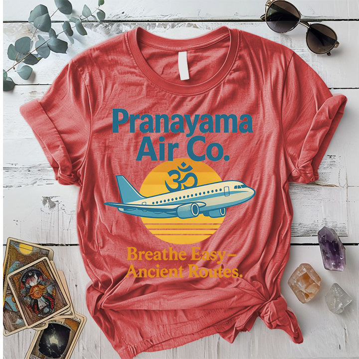 Pranayama Air Co Retro T-Shirt Mockup Coral Silk