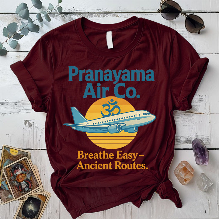 Pranayama Air Co Retro T-Shirt Mockup Maroon