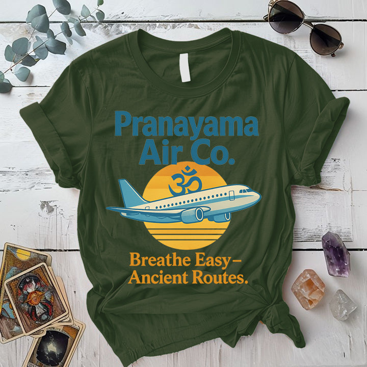 Pranayama Air Co Retro T-Shirt Mockup Military Green