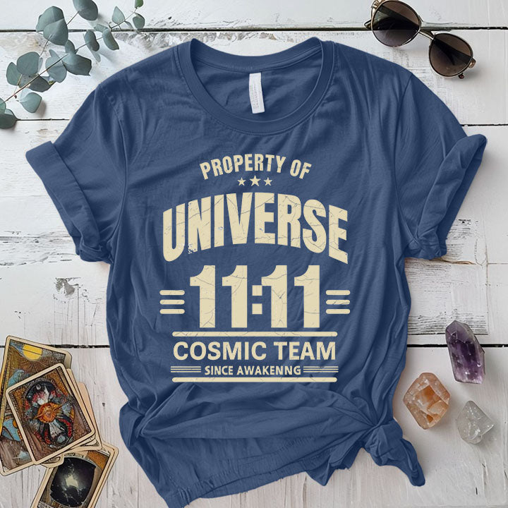 Property Of Universe T Shirt Indigo Blue Mockup