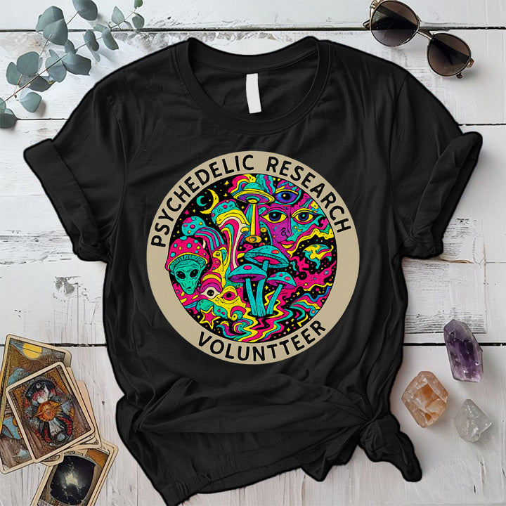 Psychedelic Research Volunteer T-Shirt Mockup Black