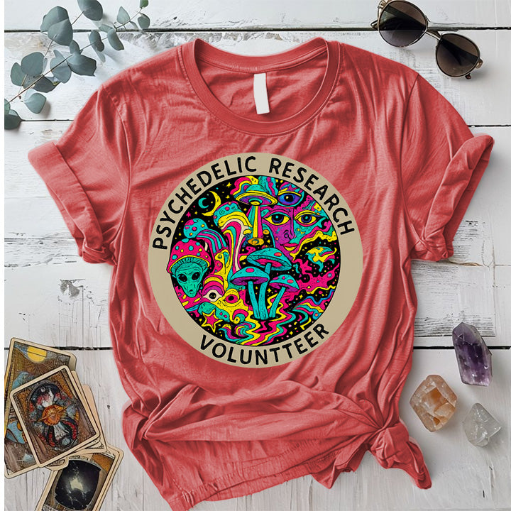 Psychedelic Research Volunteer T-Shirt Mockup Coral Silk