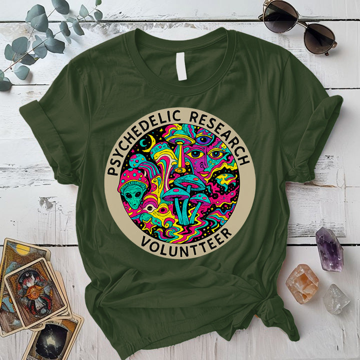 Psychedelic Research Volunteer T-Shirt Mockup Military Green