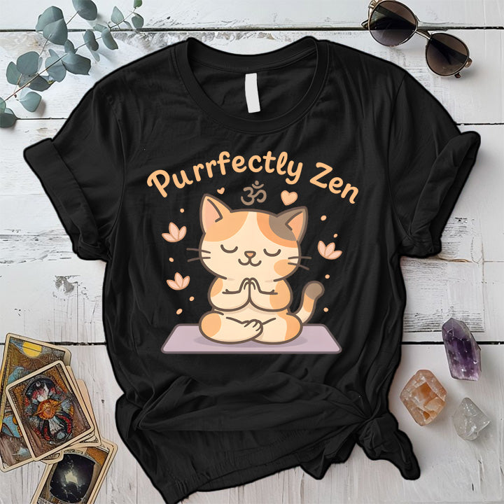 Purrfectly Zen T-Shirt Mockup Black