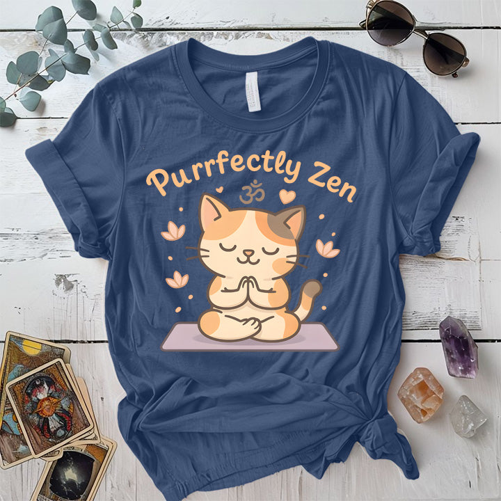 Purrfectly Zen T-Shirt Mockup Indigo Blue