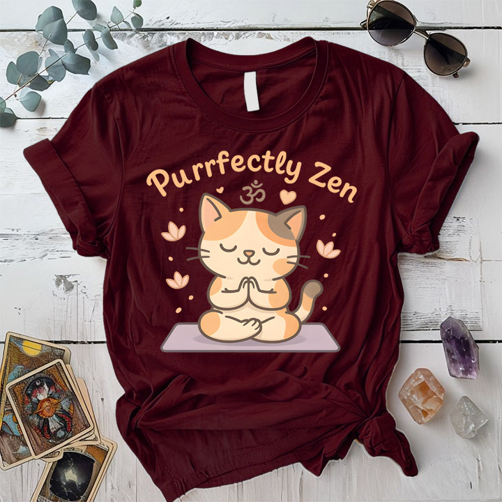 Purrfectly Zen T-Shirt Mockup Maroon