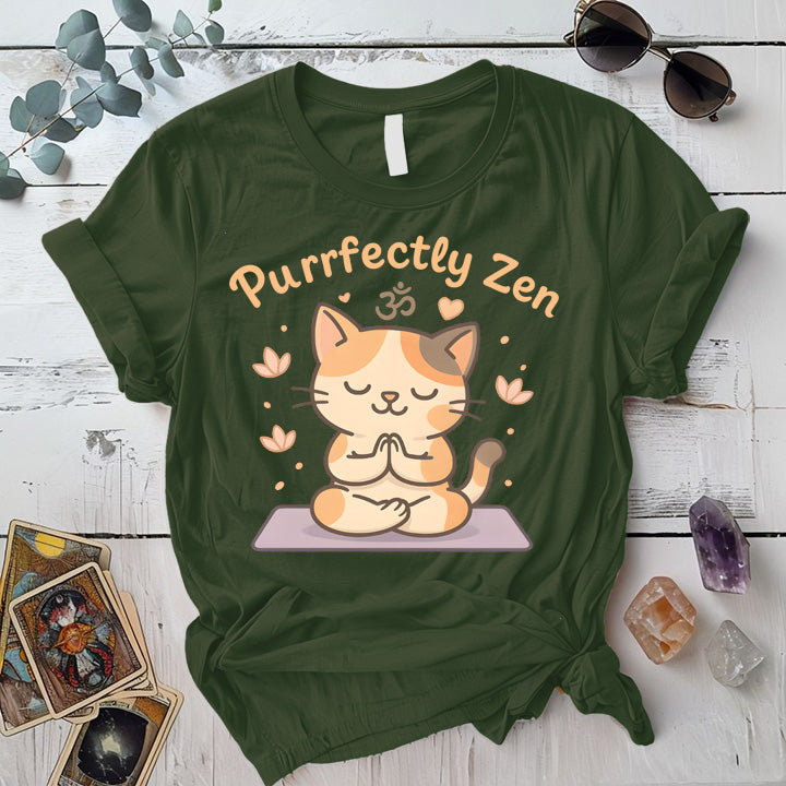 Purrfectly Zen T-Shirt Mockup Military Green