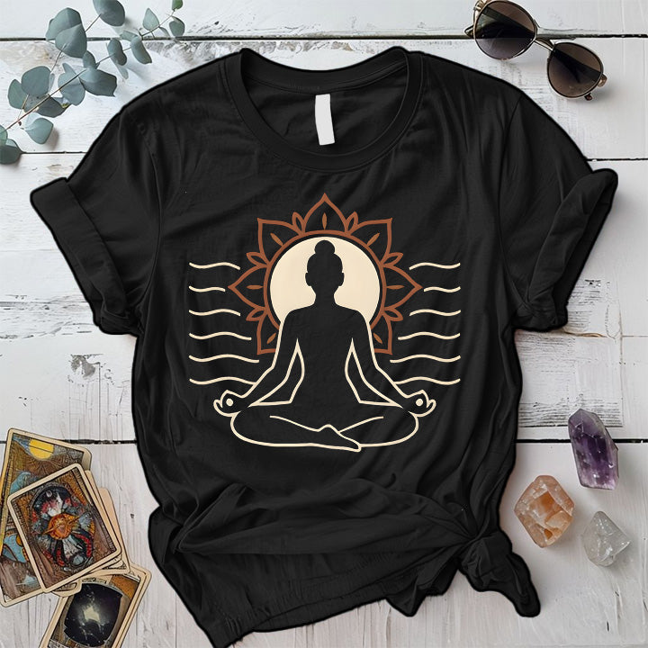 Radiant Lotus Pose T-Shirt Mockup Black
