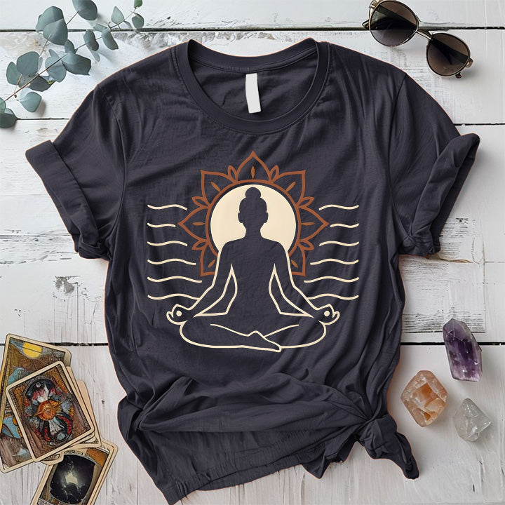 Radiant Lotus Pose T-Shirt Mockup Dark Heather Grey