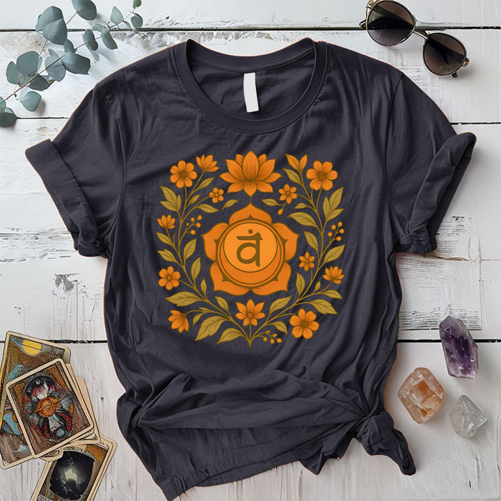 Retro Floral Sacral Chakra T-Shirt Mockup Dark Heather Grey