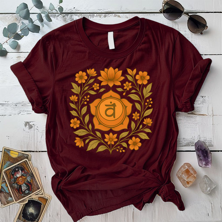 Retro Floral Sacral Chakra T-Shirt Mockup Maroon
