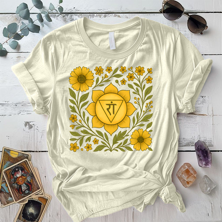 Retro Floral Solar Plexus Chakra T-Shirt Mockup Natural