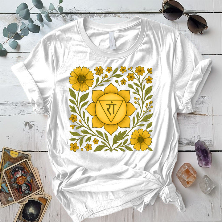 Retro Floral Solar Plexus Chakra T-Shirt Mockup White