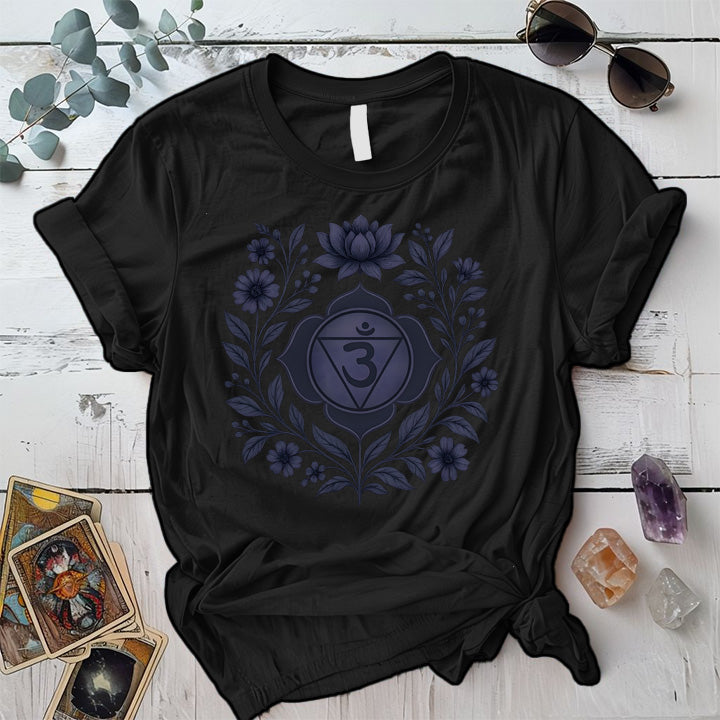 Retro Floral Third Eye Chakra T-Shirt Mockup Black