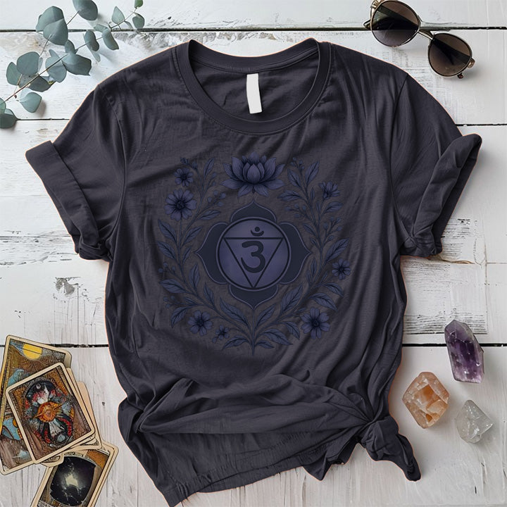 Retro Floral Third Eye Chakra T-Shirt Mockup Dark Heather Grey