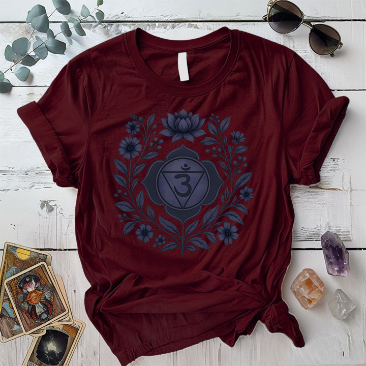 Retro Floral Third Eye Chakra T-Shirt Mockup Maroon