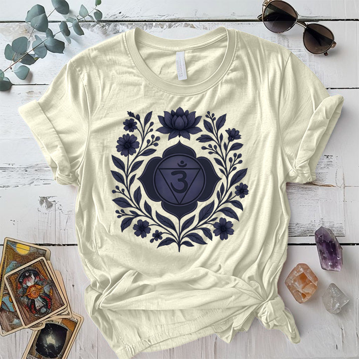 Retro Floral Third Eye Chakra T-Shirt Mockup Natural