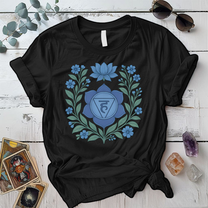 Retro Floral Throat Chakra T-Shirt Mockup Black