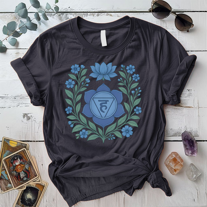 Retro Floral Throat Chakra T-Shirt Mockup Dark Heather Grey
