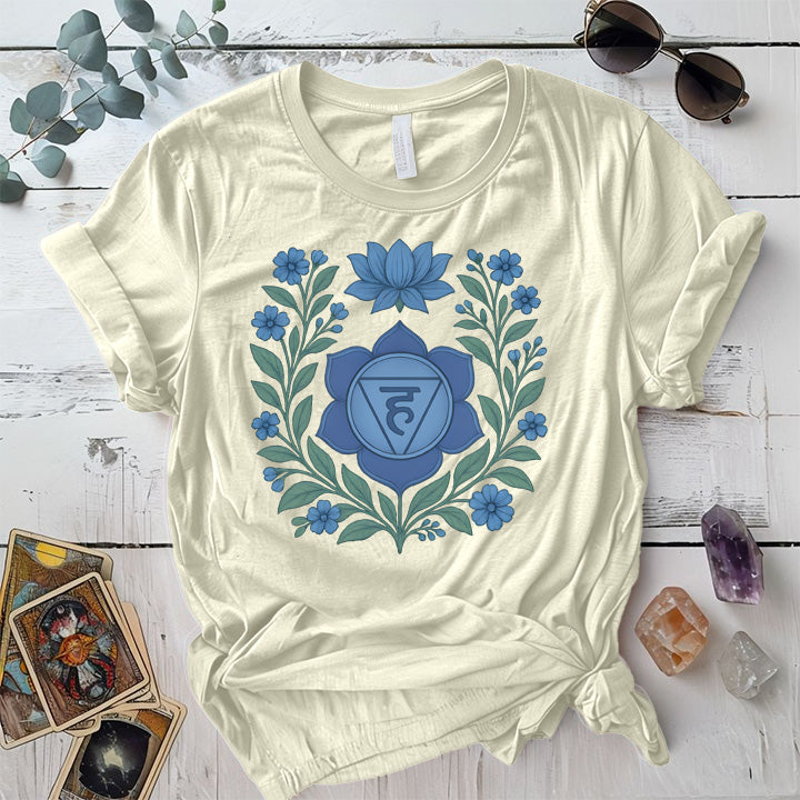 Retro Floral Throat Chakra T-Shirt Mockup Natural