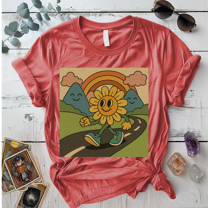 Retro Psychedelic Landscape T-Shirt Mockup Coral Silk
