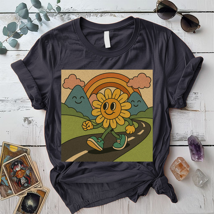 Retro Psychedelic Landscape T-Shirt Mockup Dark Heather Grey