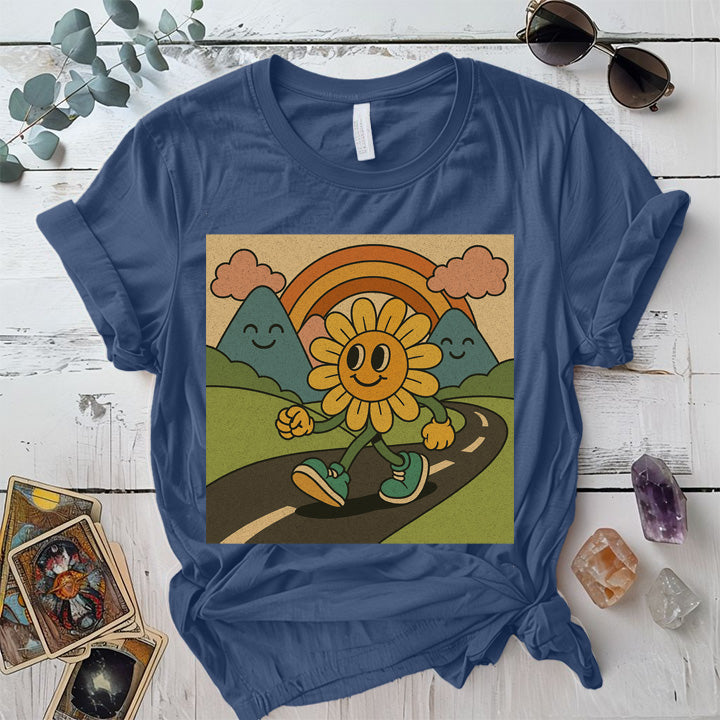 Retro Psychedelic Landscape T-Shirt Mockup Indigo Blue