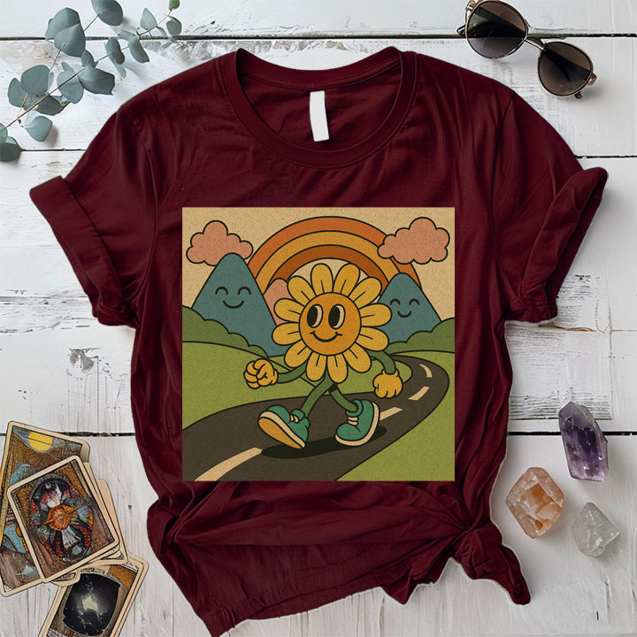 Retro Psychedelic Landscape T-Shirt Mockup Maroon