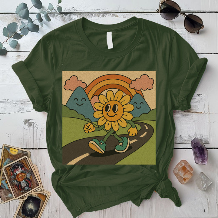 Retro Psychedelic Landscape T-Shirt Mockup Military Green