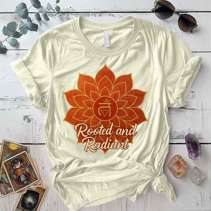 Rooted and Radiant Root Chakra T-Shirt Mockup natural